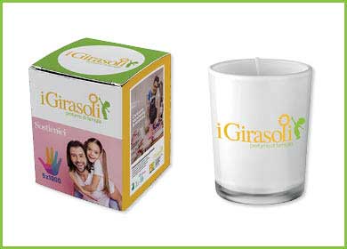 CANDELINA PROFUMATA IN VASETTO DI VETRO COLORATO 