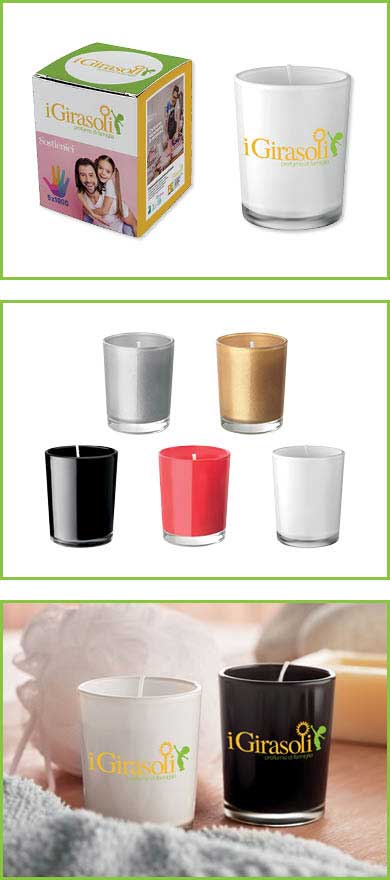 CANDELINA PROFUMATA IN VASETTO DI VETRO COLORATO